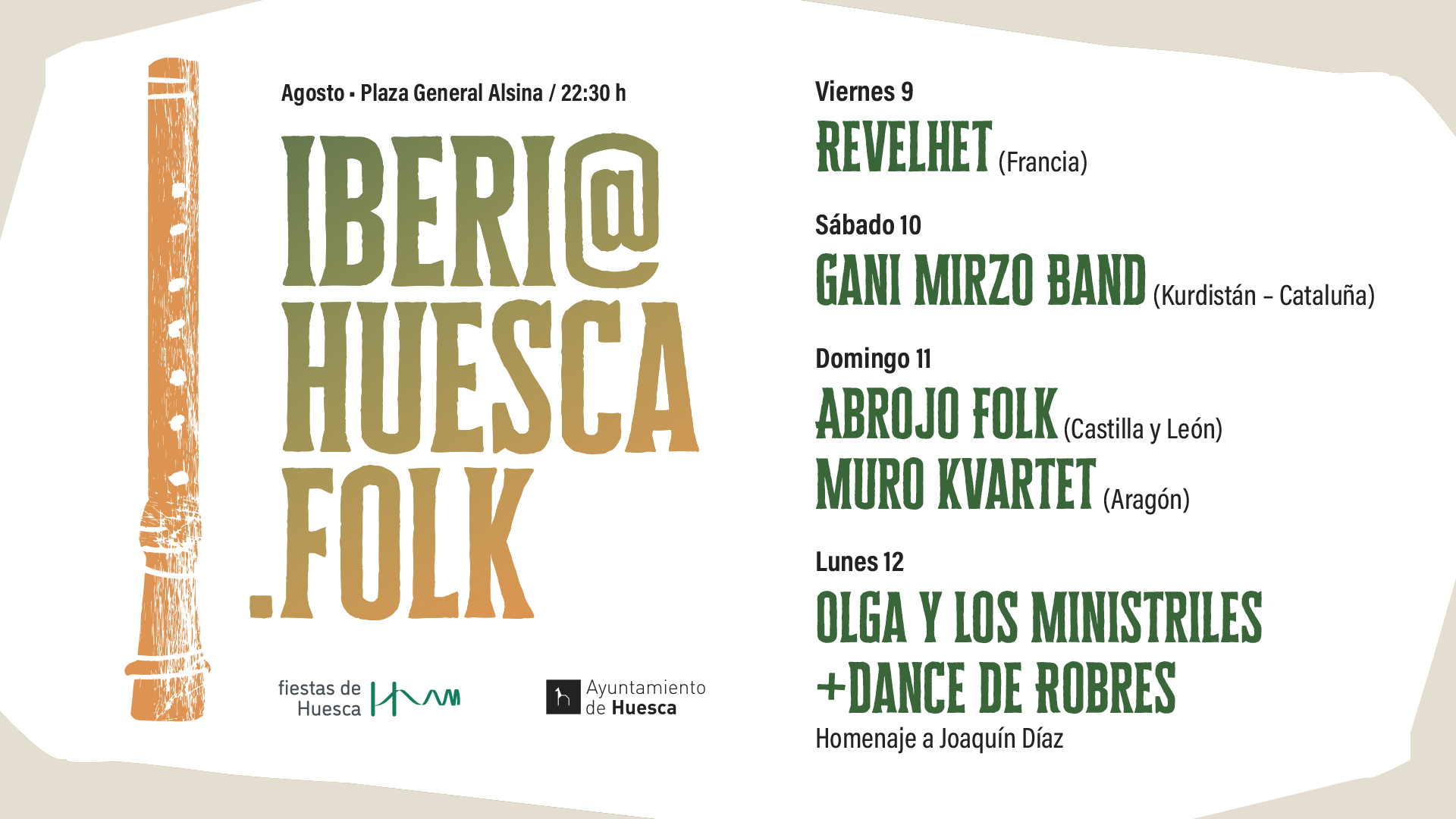El Festival iberi@huesca.folk vuelve otro año más del 9 al 12 de agosto